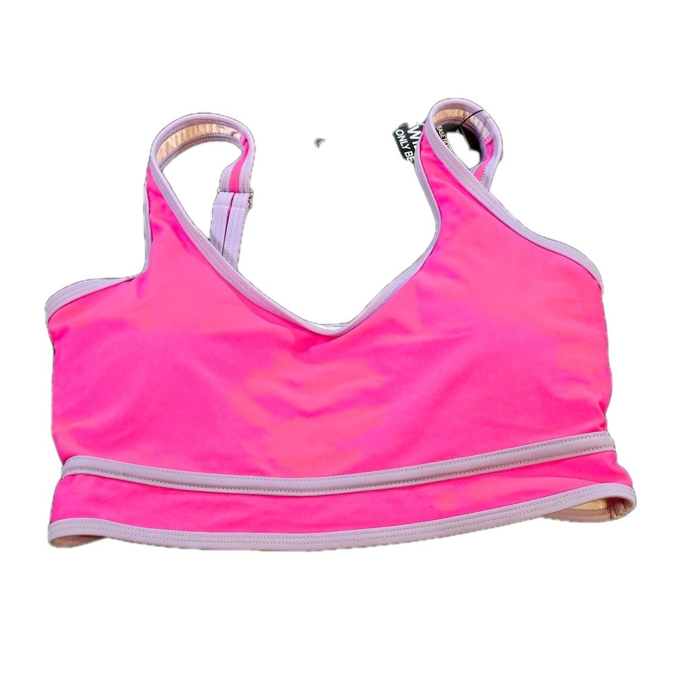 Blooming Jelly Swimsuit  SZ S Womens  Bikini Sports Bra Top Hot Pink/Purple Trim
